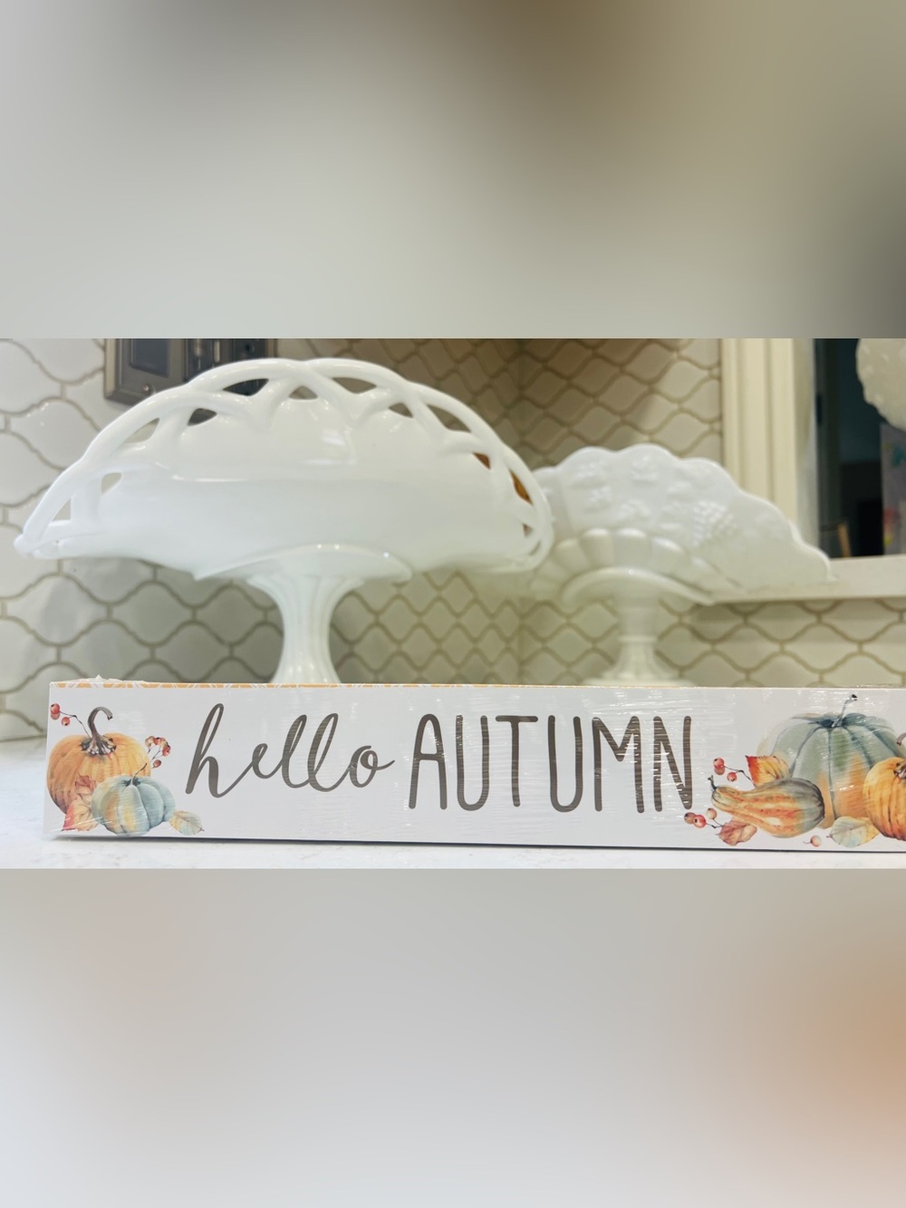 Hello Autumn Decorative Wooden Sign with Painted Pumpkins
